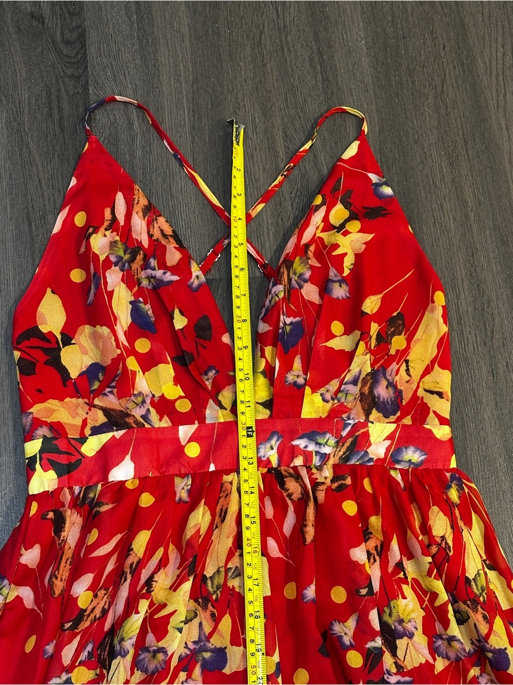 Red Floral Maxi Dress Open Back Crisscross Strappy Boho Cottagecore Medium - Picture 5 of 9